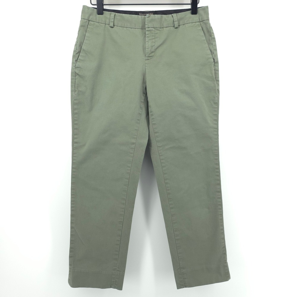 Banana Republic Avery Women Petite Chino Pants 2 Green Stretch Ankle